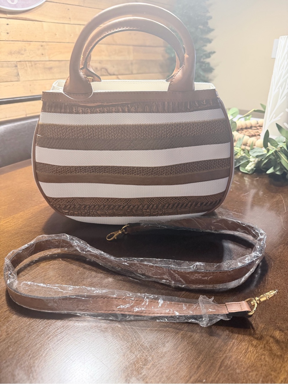 Striped Brown and White Women’s Handbag